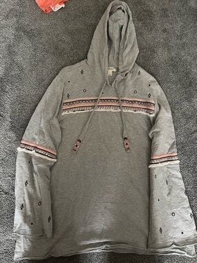 Boho Embroidered Gray Hooded pullover